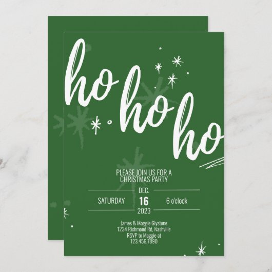 Ho Ho Weihnachten Party Einladung Modernes Grün (Vorne/Hinten)