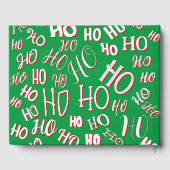 HO HO Weihnachts-Textmuster weiß grün rot Gästebuch (Rückseite)