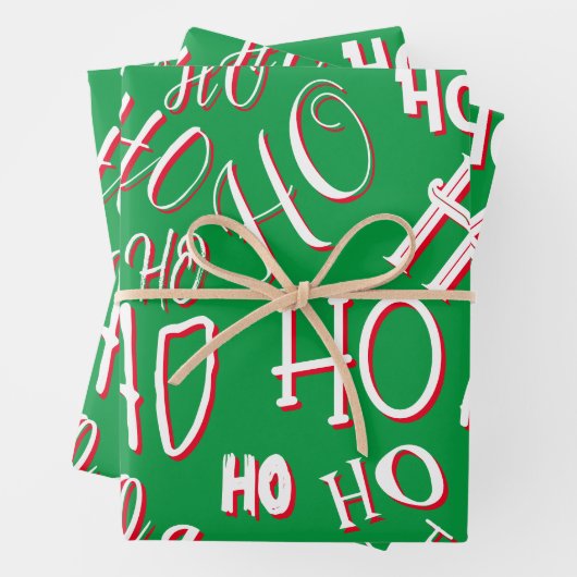 HO HO Weihnachts-Textmuster weiß grün rot Geschenkpapier Set (Beispiel)