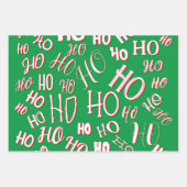HO HO Weihnachts-Textmuster weiß grün rot Geschenkpapier Set (Vorderseite)