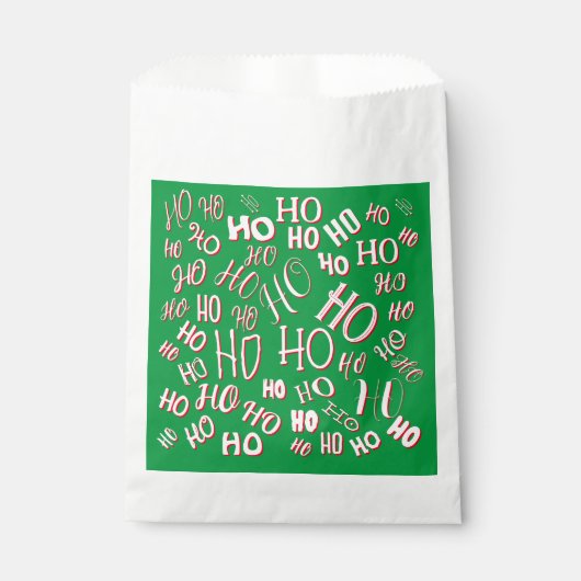 HO HO Weihnachts-Textmuster weiß grün rot Geschenktütchen (Vorderseite)