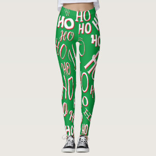 HO HO Weihnachts-Textmuster weiß grün rot Leggings