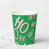 HO HO Weihnachts-Textmuster weiß grün rot Pappbecher (Rückseite)