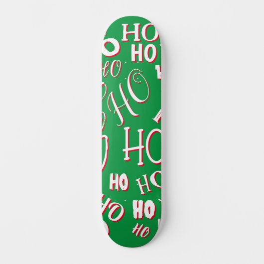 HO HO Weihnachts-Textmuster weiß grün rot Skateboard (Vorderseite)