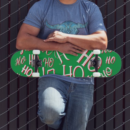 HO HO Weihnachts-Textmuster weiß grün rot Skateboard (Außenbereich 3)