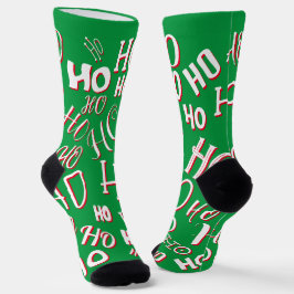 HO HO Weihnachts-Textmuster weiß grün rot Socken