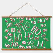 HO HO Weihnachts-Textmuster weiß grün rot Wandteppich Mit Holzrahmen (Vorne)
