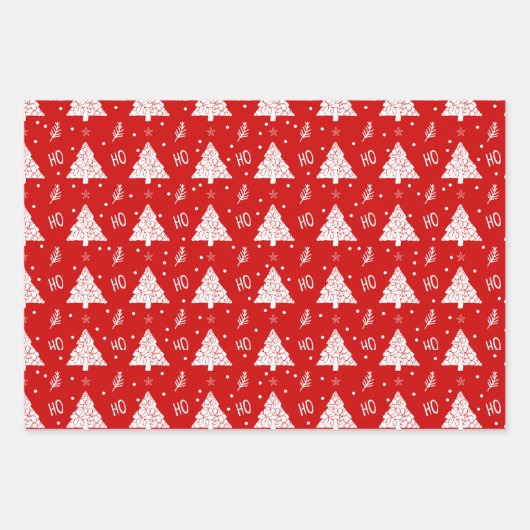 Ho ho Weihnachtsbäume und Pilzmuster Niedlich Geschenkpapier Set (Vorderseite)