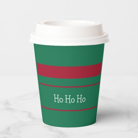 Ho Ho Weihnachtsfarben Grün und Rot Pappbecher (Rückseite)