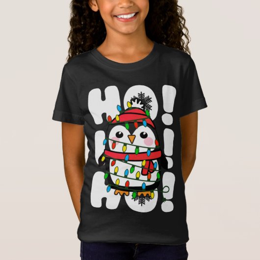 Ho Ho Weihnachtslicht Niedlicher Pinguin T-Shirt (Vorderseite)