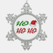 Ho Ho Weihnachtsmannmütze Rot-Grün-Skript Schneeflocken Zinn-Ornament (Vorderseite)