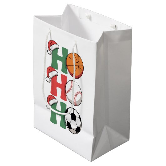 Ho Weihnachten Basketball Baseball Soccer Xmas Mittlere Geschenktüte (Vorderseite Schrägansicht)