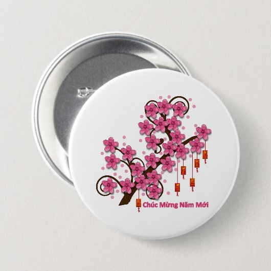 Hoa Dao Happy New Year Button (Vorne & Hinten)