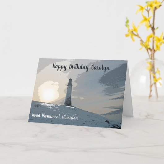 Hoad Monument, Ulverston, Leuchtturm, Geburtstag Karte (Gelbe Blume)