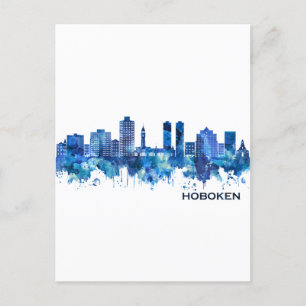 Hoboken New Jersey Skyline Blue Einladungspostkarte