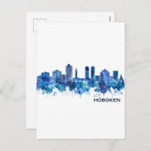 Hoboken New Jersey Skyline Blue Feiertagspostkarte (Vorne/Hinten)