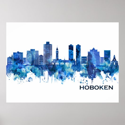 Hoboken New Jersey Skyline Blue Poster (Vorne)