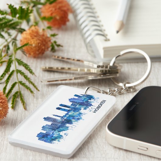 Hoboken New Jersey Skyline Blue Schlüsselanhänger (Vorderseite rechts)