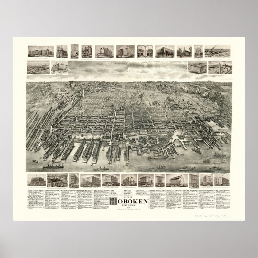 Hoboken, NJ Panoramic Map - 1904 Poster (Vorne)