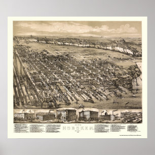 Hoboken, NJ panoramische Karte - 1881 Poster
