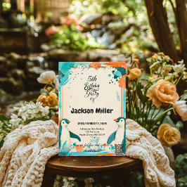 Hoch 5. Geburtstag, Aquamarin und Orange, Polar Einladung