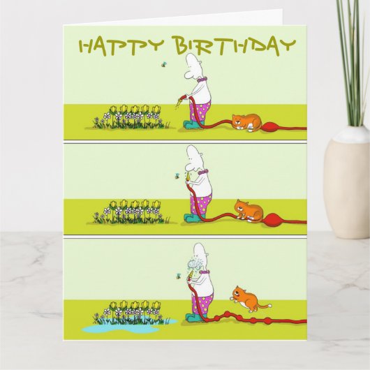 Hoch ab, lustige Gartenarbeit dicke Katze & Duncan Karte (Vorderseite)