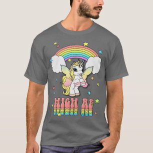 Hoch AF Regenbogen Einhorn Kiffer Design T-Shirt