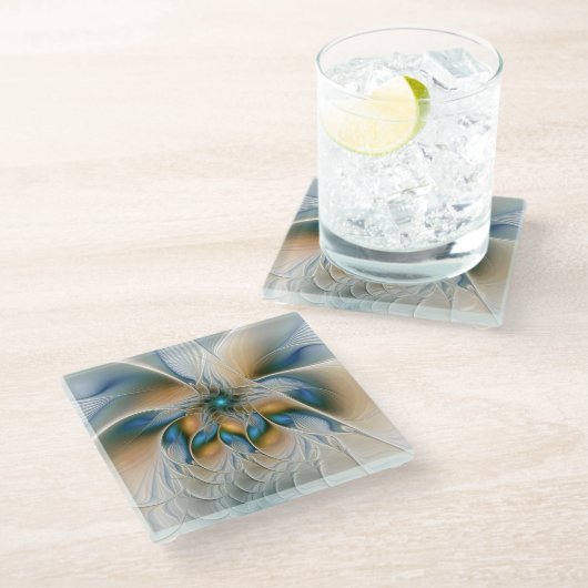 Hoch aufragende, Abstrakte Fantasy Fraktal Art mit Glasuntersetzer (Schrägansicht)