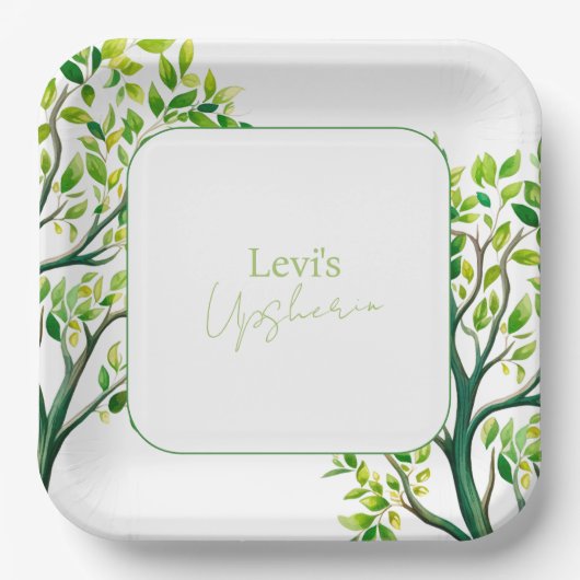 Hoch entwickelte Aquarellbaum Upsherin Upshernish Pappteller (Vorderseite)