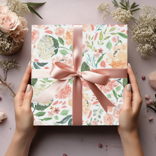 Hoch entwickelte Blush Peach Wassercolor Floral Li Geschenkpapier