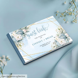 Hoch entwickelte Boho Pastel Blue White Gold Peoni Gästebuch
