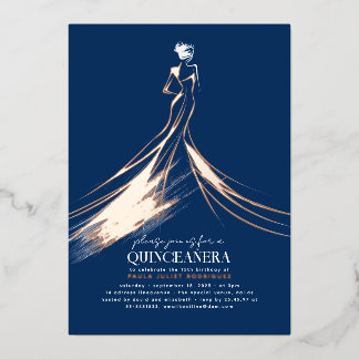 Hoch entwickelte Navy Blue & Rose Gold Quinceanera Folieneinladung