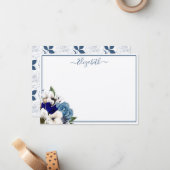 Hoch entwickelte Navy Dusty Blue Floral Personalis Mitteilungskarte (Vorderseite/Rückseite Beispiel)