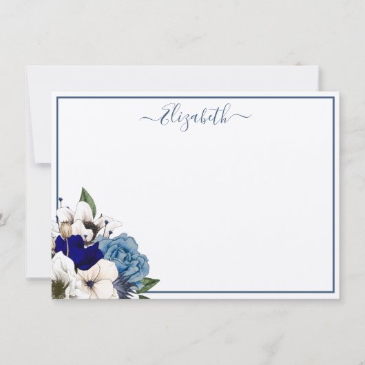 Hoch entwickelte Navy Dusty Blue Floral Personalis Mitteilungskarte (Vorderseite)