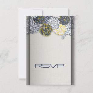 Hoch entwickelte Navy und Yellow Floral UAWG RSVP Karte
