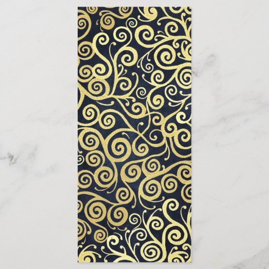 Hoch entwickelte schicke Navy Blue & Gold Wirbel H Menükarte (Rückseite)