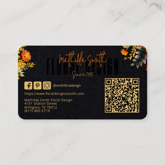 Hoch entwickelte schwarz-orangefarbene Blume im Bl Visitenkarte (Rückseite)