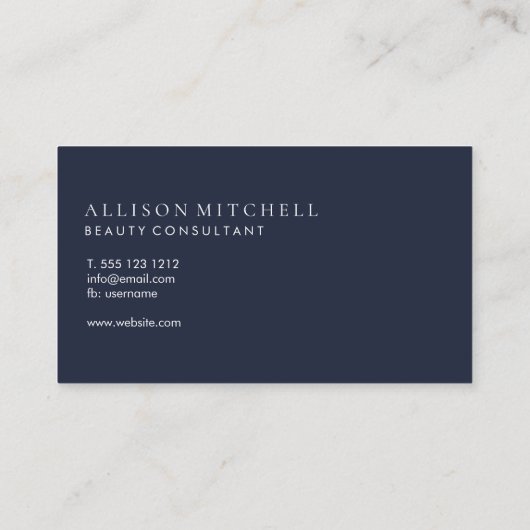 Hoch entwickelte Skripte Minimalistisch Navy Blue Visitenkarte (Rückseite)
