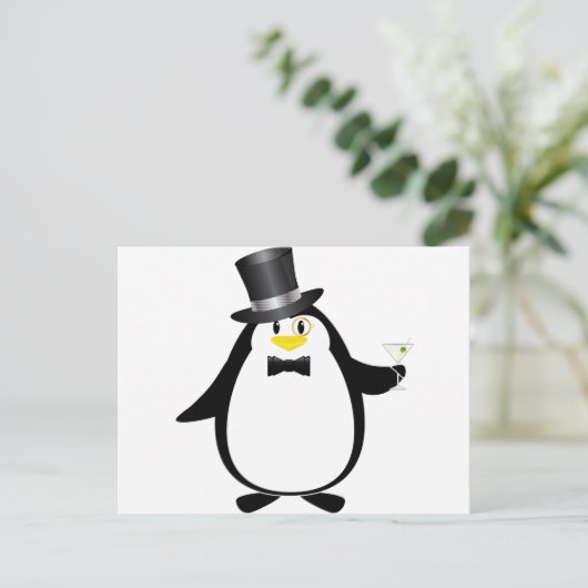 Hoch entwickelter Pinguin mit Martini Postkarte (Stehend Vorderseite)