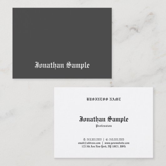 Hoch entwickelter Schwarz-weißer alter englischer Visitenkarte (Vorne/Hinten)