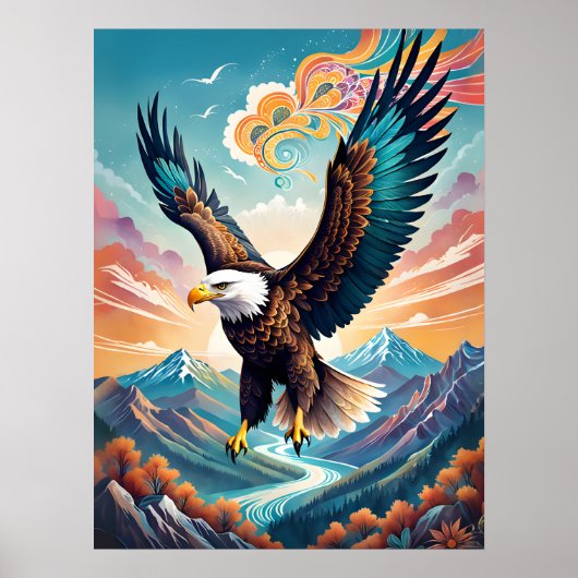 Hoch frei: Majestic Boho Eagle Illustration Poster (Vorne)