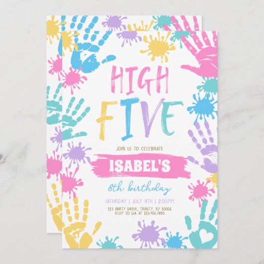 Hoch fünf Geburtstage Einladung (Vorne/Hinten)