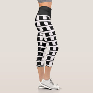 Hoch geschnittene Caprihose Schwarz-Weiß kariert Capri Leggings