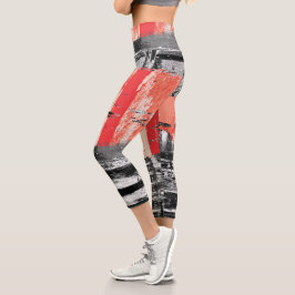 Hoch geschnittene Caprihosen – Rotes Puls-Abstrakt Capri Leggings