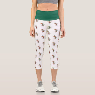 Hoch geschnittene Yoga Capris, grüner Clown weiße Capri Leggings