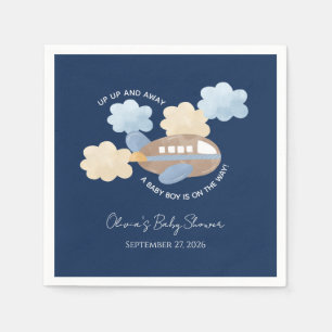 Hoch, hoch und weg Wasserfarbe Flugzeug Junge Baby Serviette