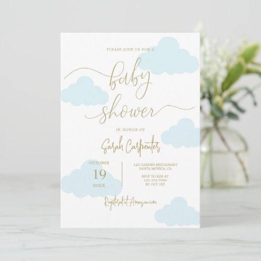 Hoch in den Wolken Baby Shower Boy Einladung (Stehend Vorderseite)