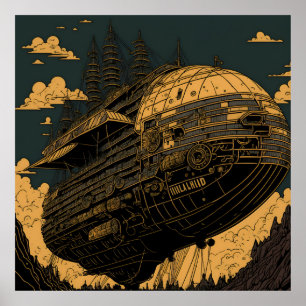 Hoch: Majestic Steampunk Airship Poster