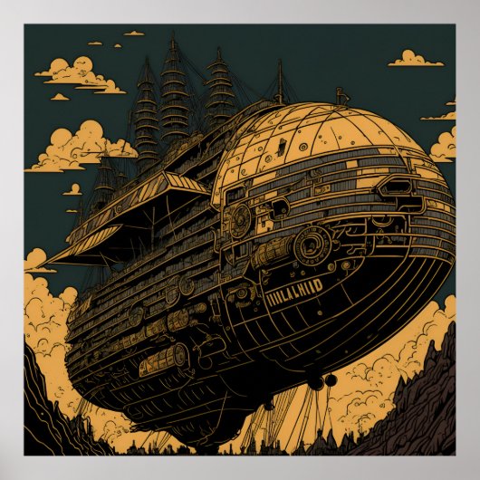 Hoch: Majestic Steampunk Airship Poster (Vorne)