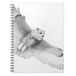 Hoch steigende große Horned Owl Ink Zeichnend Notizblock